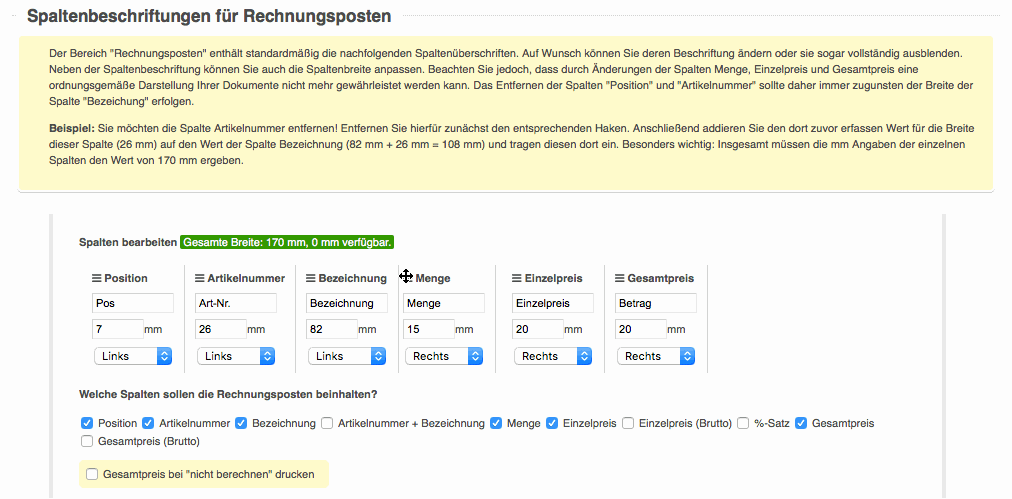 Spaltenanordnung