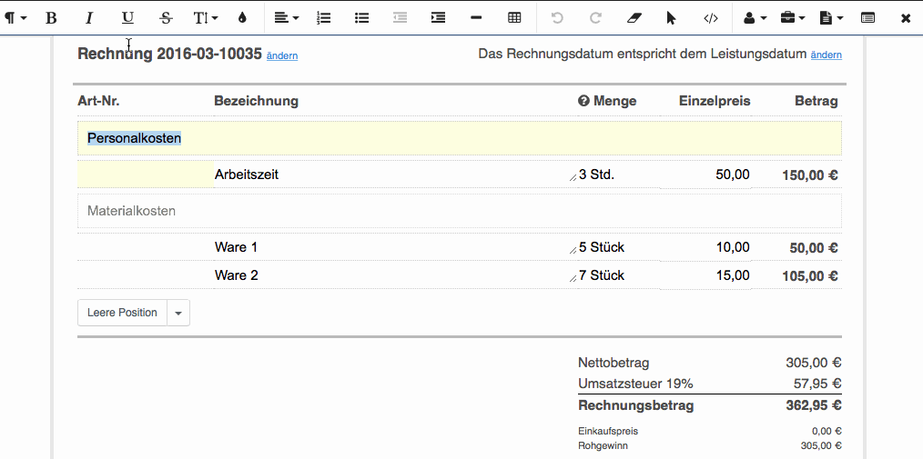 Textzeile formatieren