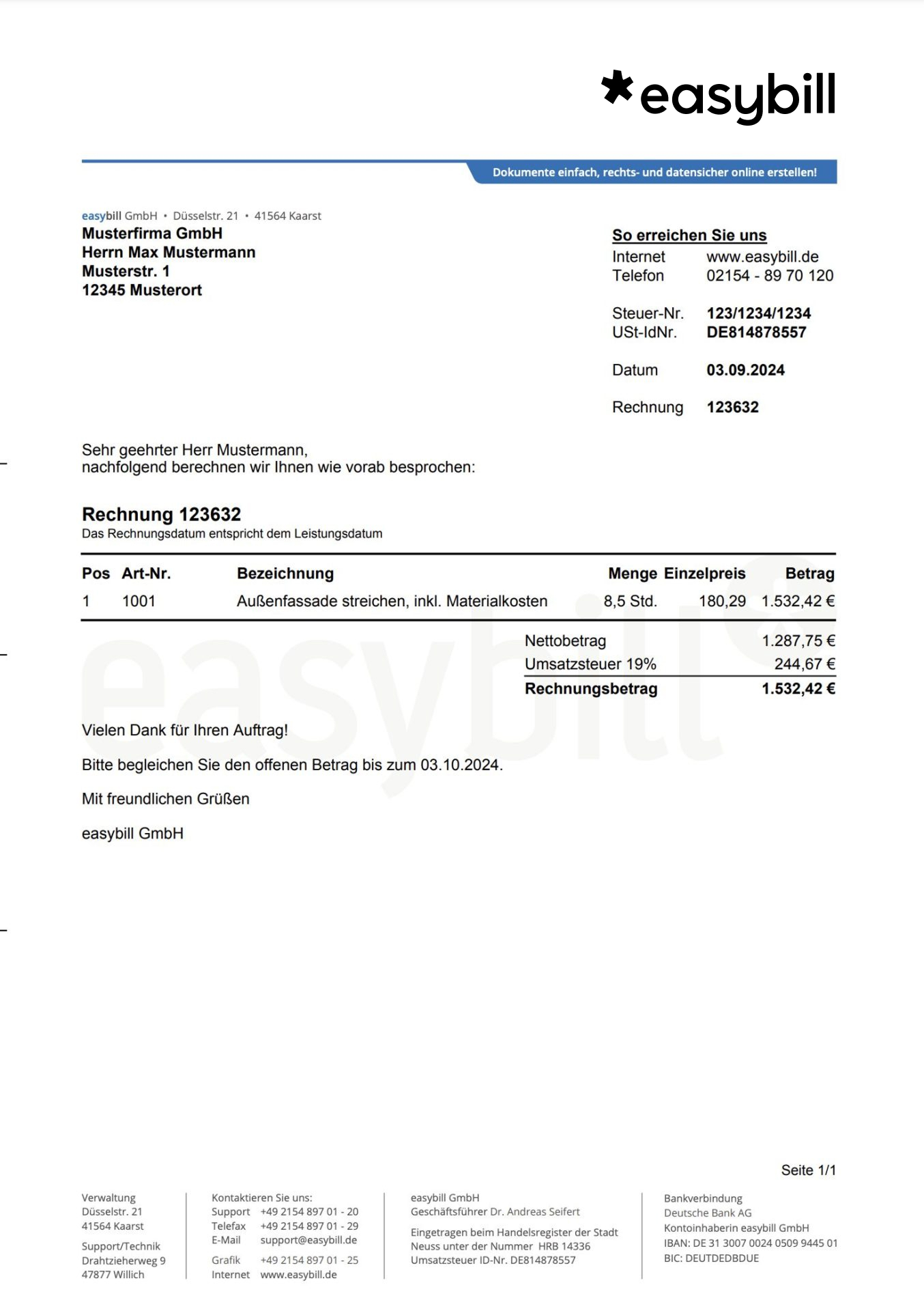 Lohn- und Materialkosten getrennt ausweisen - Handwerker Rechnung