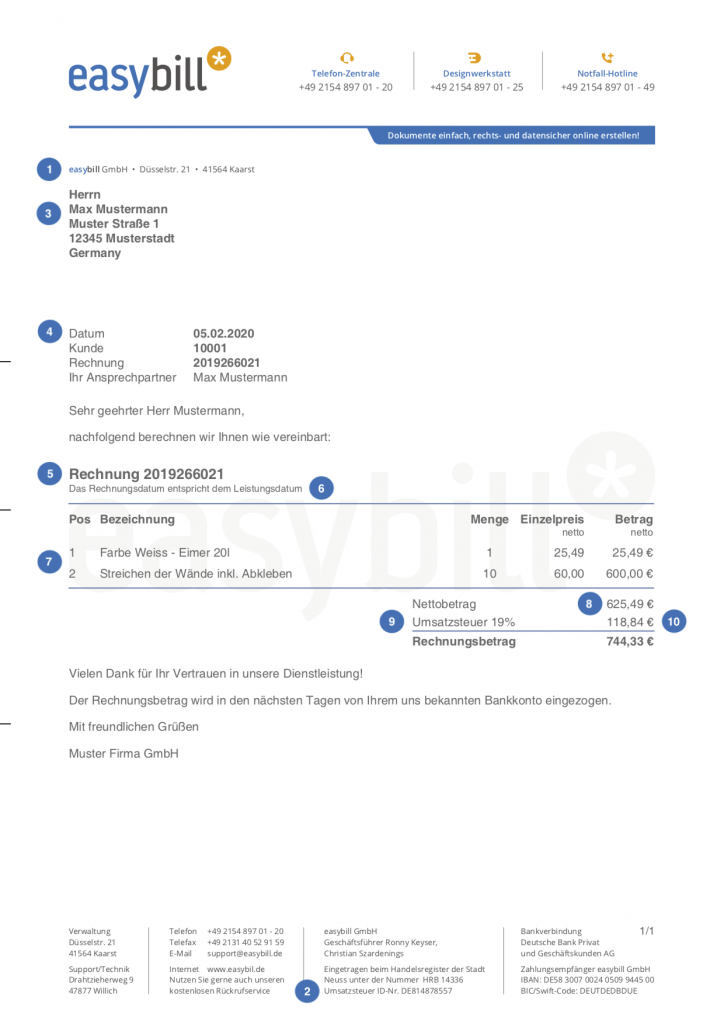 Die 10 Bestandteile und Pflichtangaben einer Rechnung