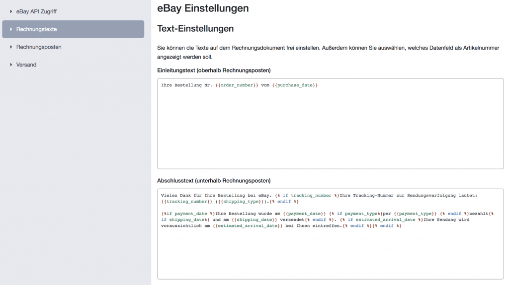 eBay-Rechnungstexte Import Manager