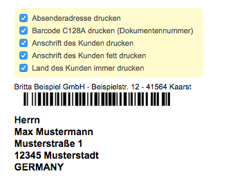 Dokumentennummer als Barcode aufdrucken