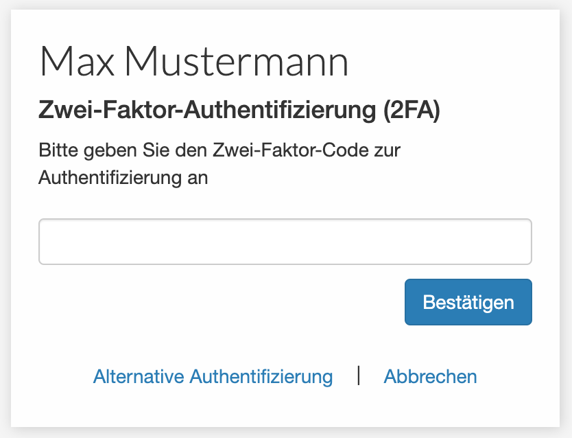 Zwei-Faktor-Code für Zwei-Faktor-Authentifizierung