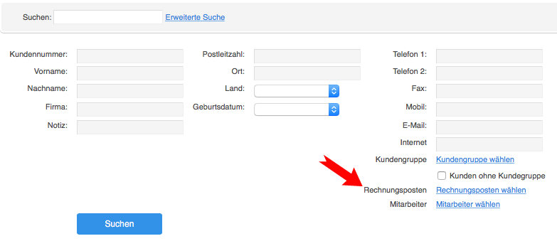 Filter Kundensuche Rechnungsposten