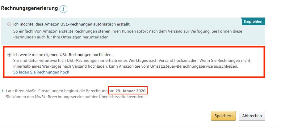 VCS lite Rechnungs-Upload zu Amazon