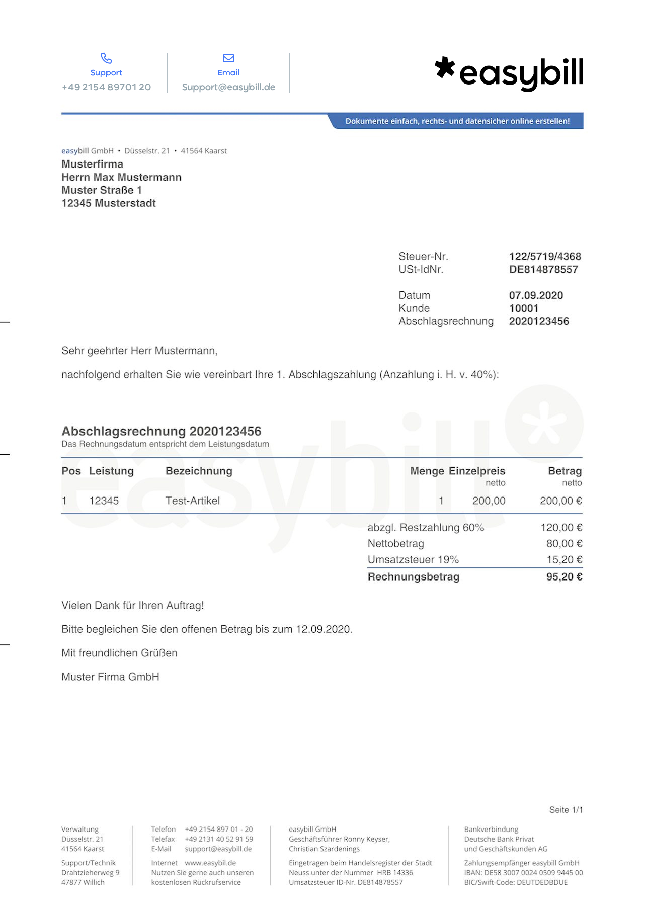 Abschlagsrechnung - Definition, Pflichtangaben, Verwendung