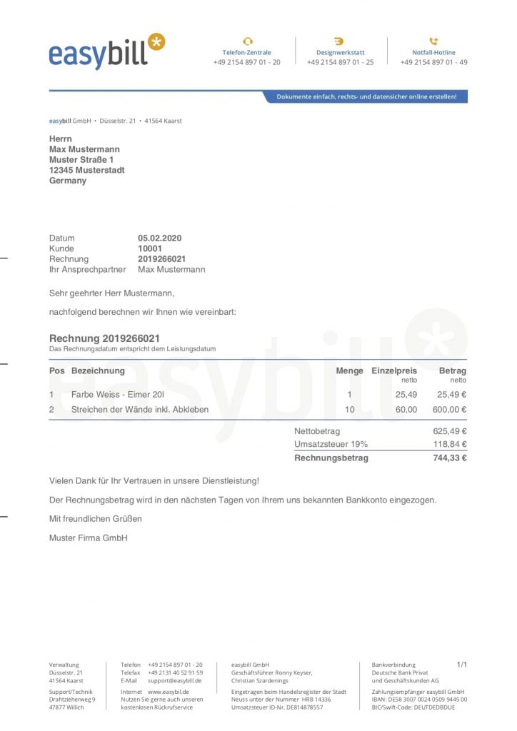Rechnung mit Mehrwertsteuer