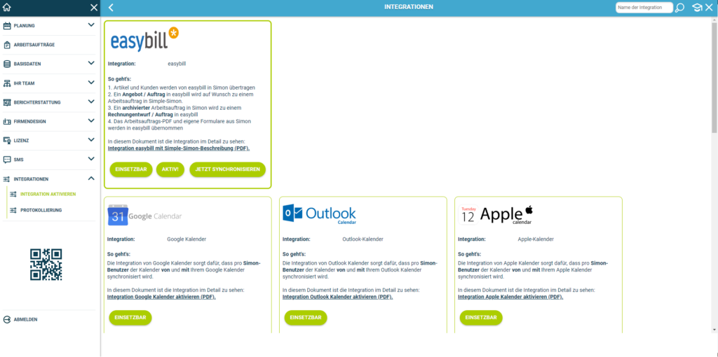 Simple-Simon Integration aktivieren