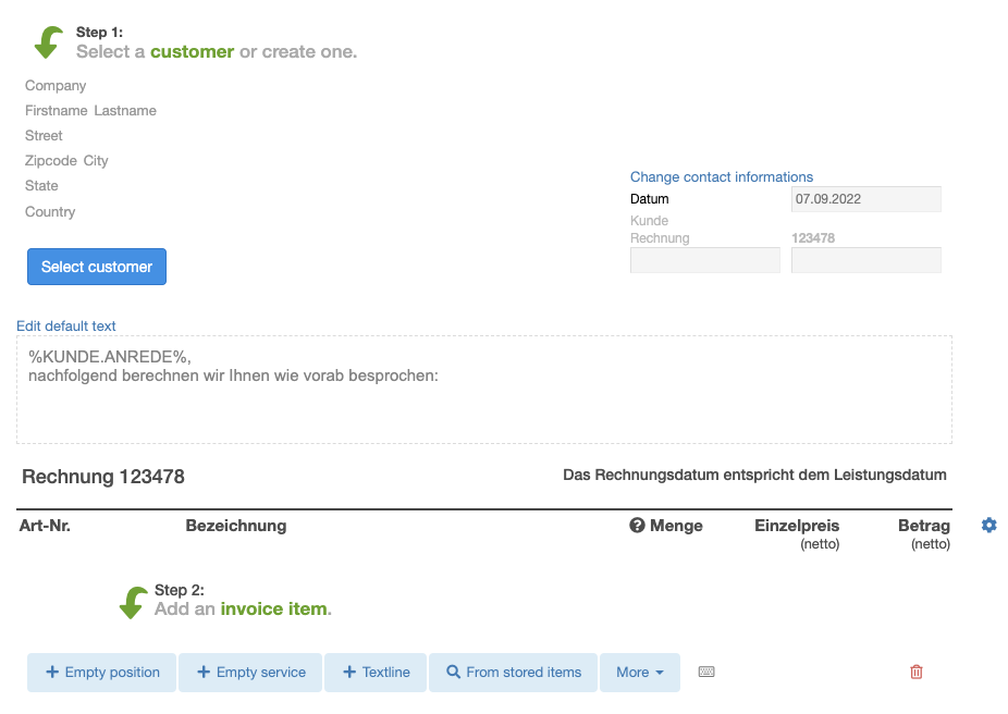 2 Steps creating invoices