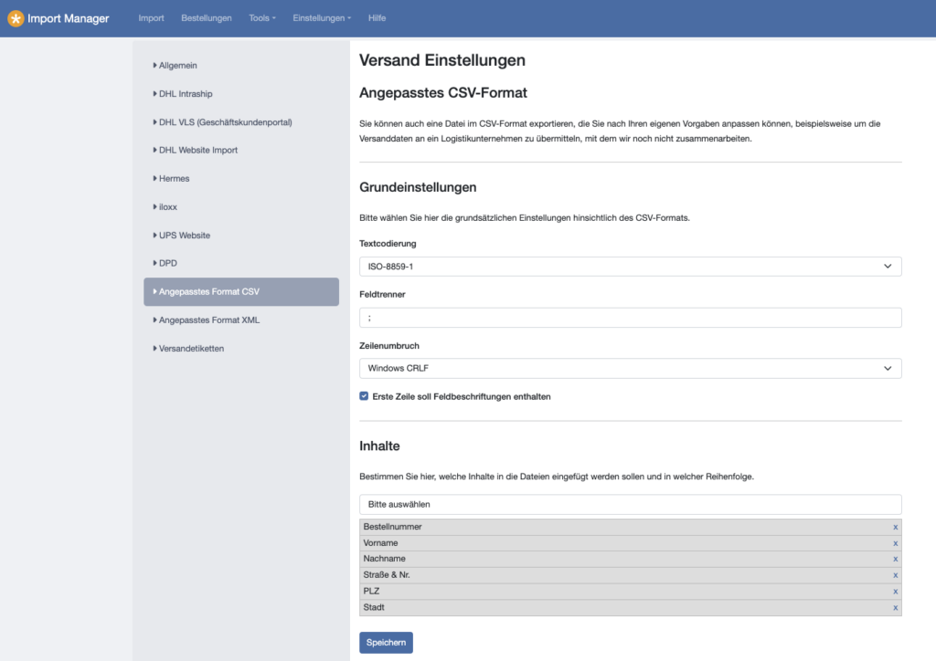 Angepasstes CSV Format für Adressdatenexport des Import Manager