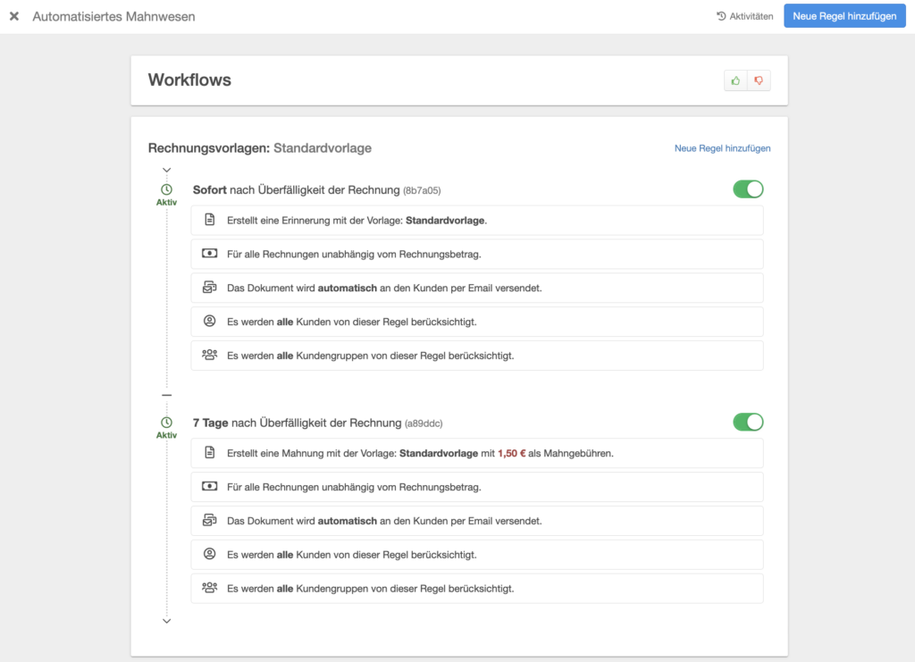 Erstellen Sie Regeln für ein automatisches Mahnwesen