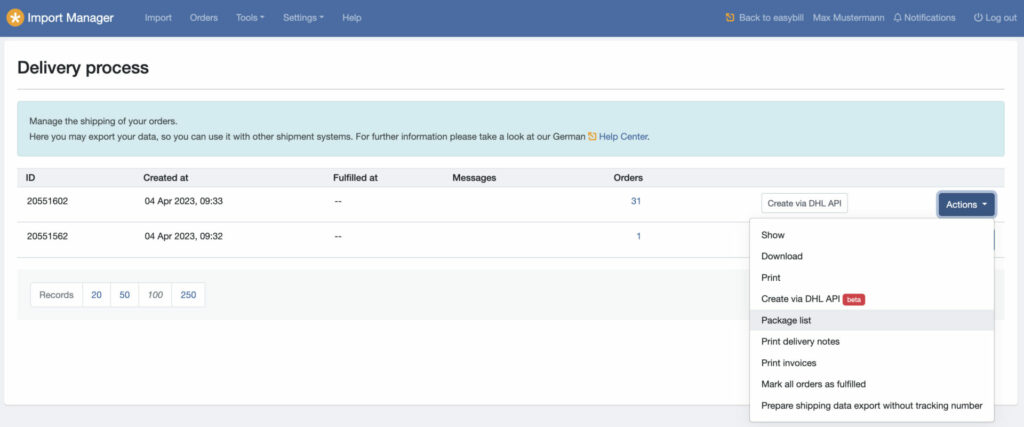 Create packing list in you Import Manager