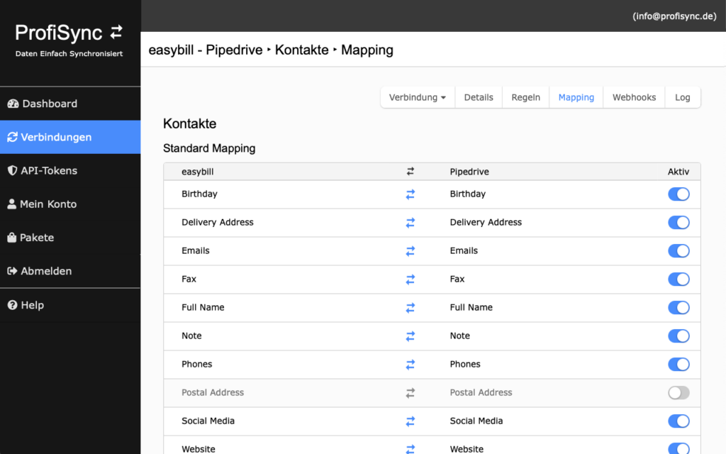 ProfiSync Mapping/Abgleich starten