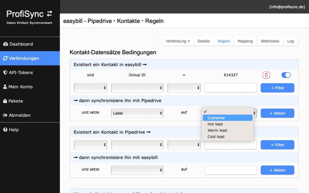 ProfiSync Regeln definieren