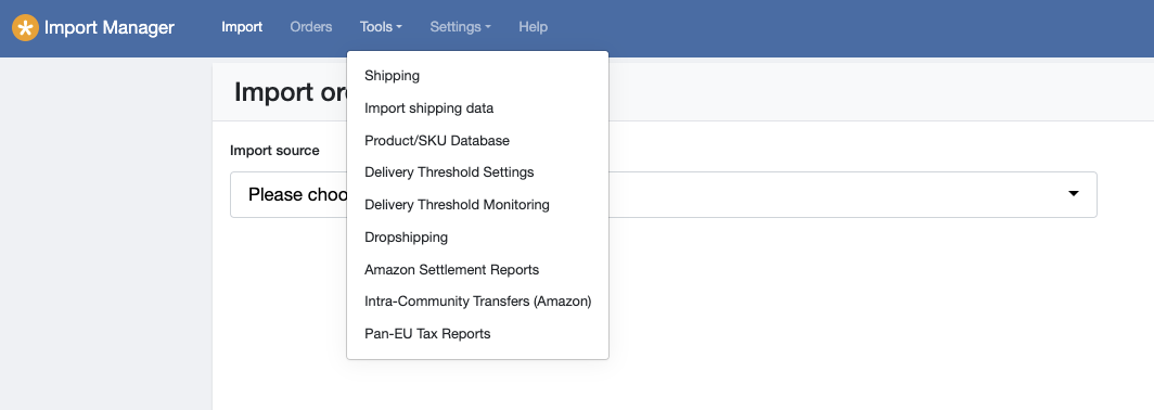 Choose a tax report for amazon via easybill Import Manager