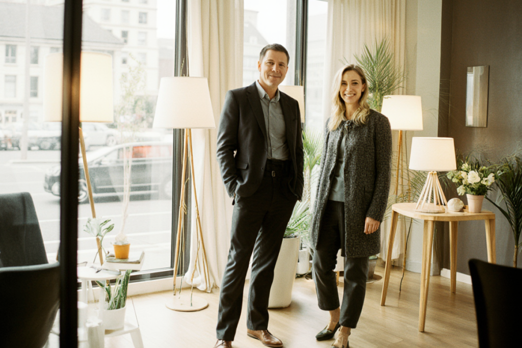 Zwei Personen arbeiten zusammen am Laptop, Rechnungssoftware für Agenturen