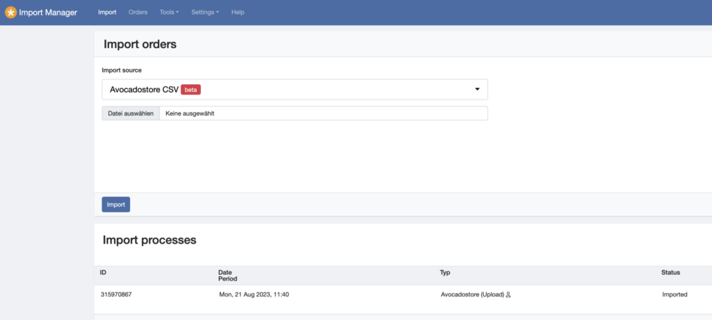 Overview import process from Avocadostore