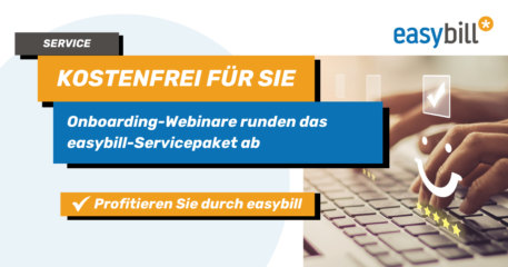 Headerbild für Blogbeitrag zum Thema kostenfreie Onboarding Webinare, die im easybill-Servicepaket enthalten sind