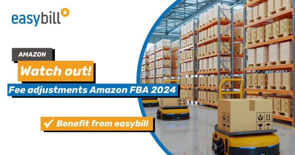 Header image for blog post on Amazon's fee adjustment, high warehouse as background image