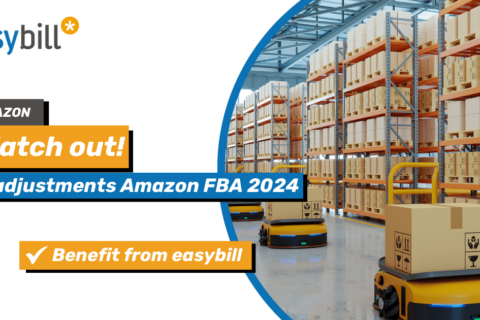 Header image for blog post on Amazon's fee adjustment, high warehouse as background image