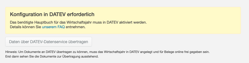 DATEV Warnhinweis für Hauptbuch-Einrichtung