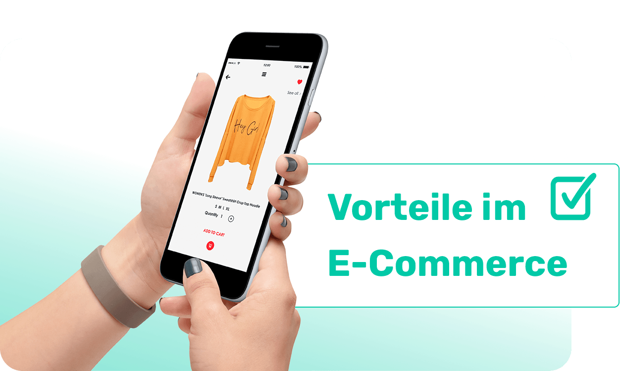 Smartphone zeigt E-Commerce Kleidungshop-App, mit dem Highlight 