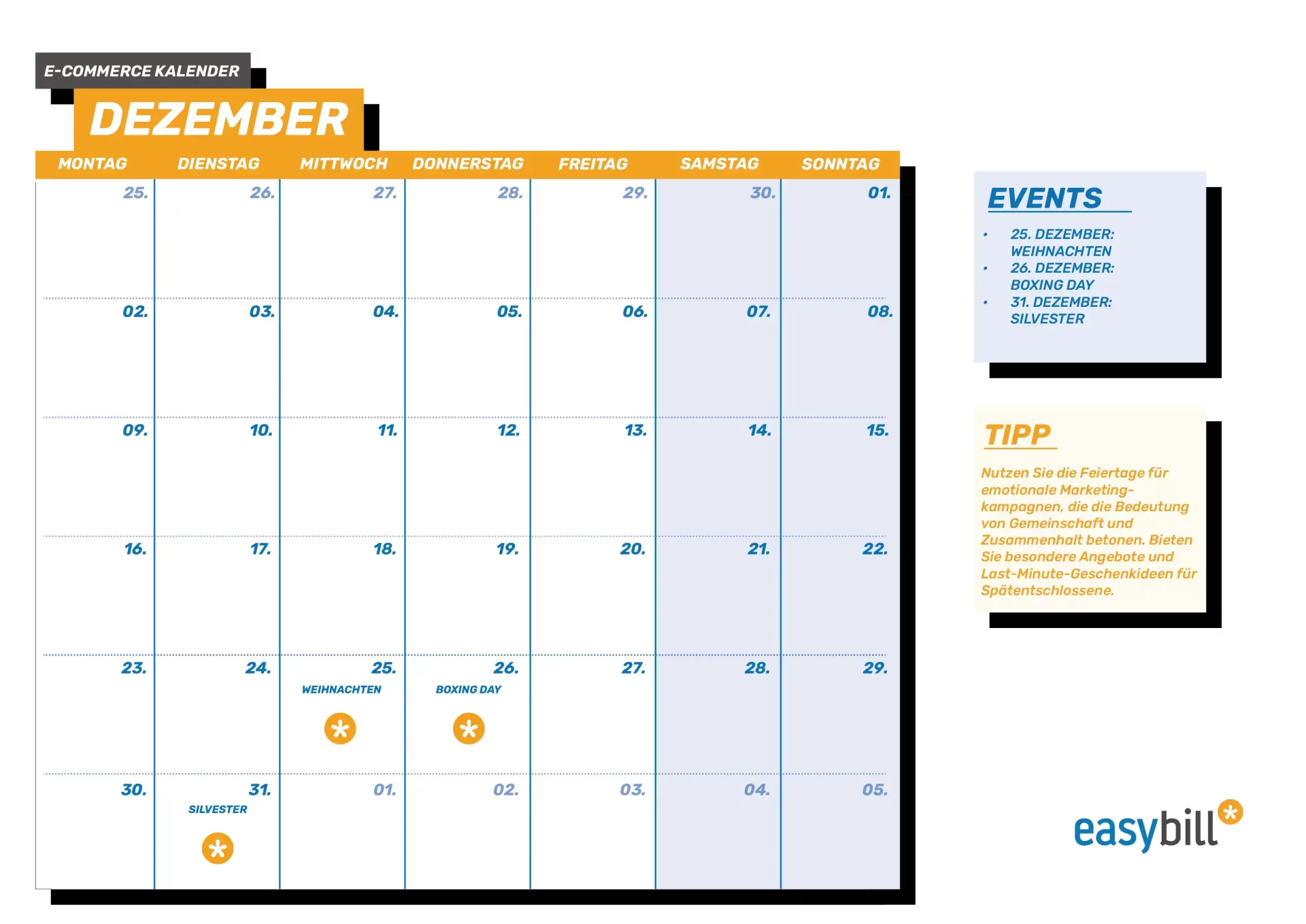E-Commerce Kalender für November, unterstreicht den Singles' Day und Black Friday.