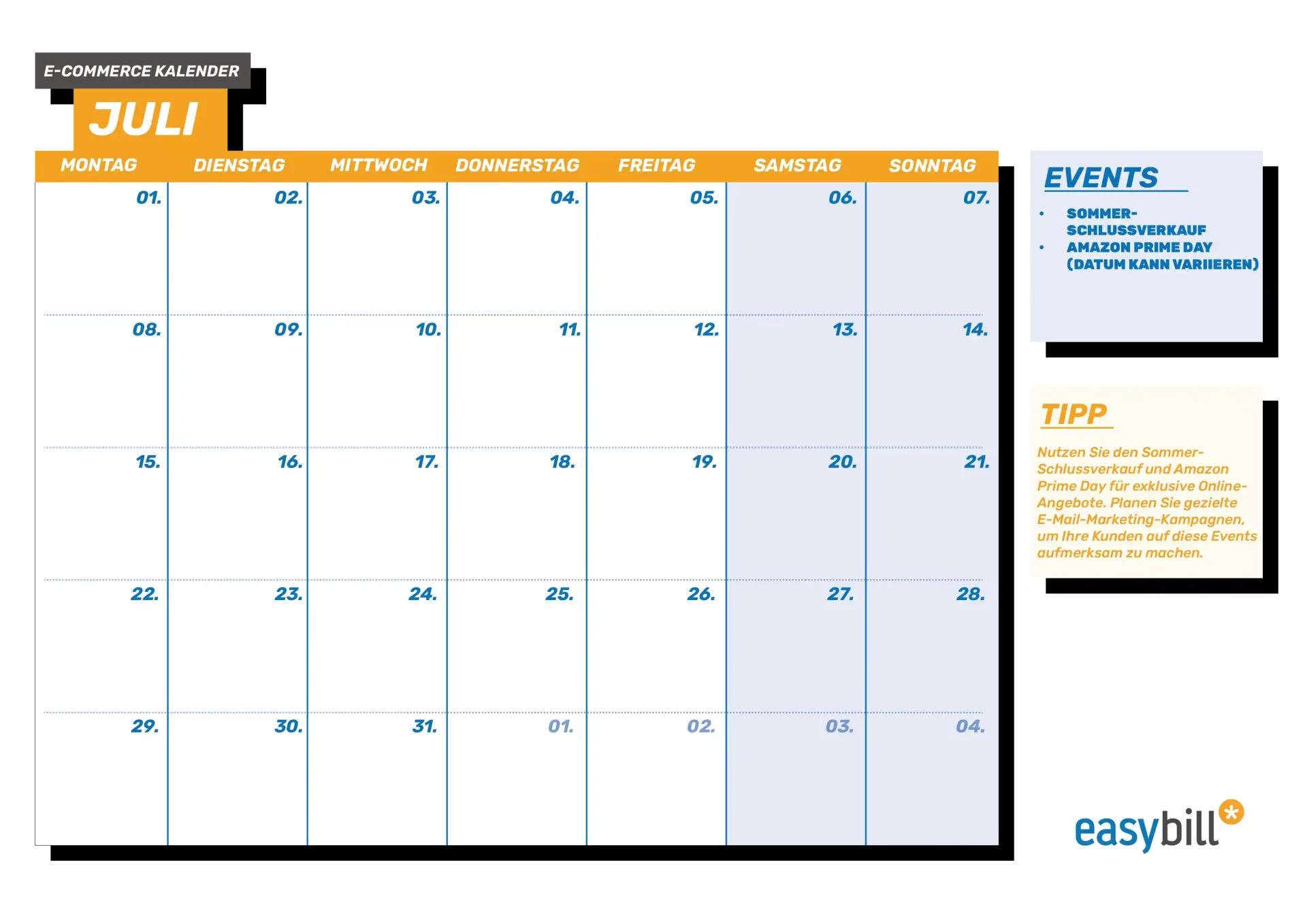 E-Commerce Kalender für Juni, mit einem Schwerpunkt auf Sommeranfang und Reisezubehör
