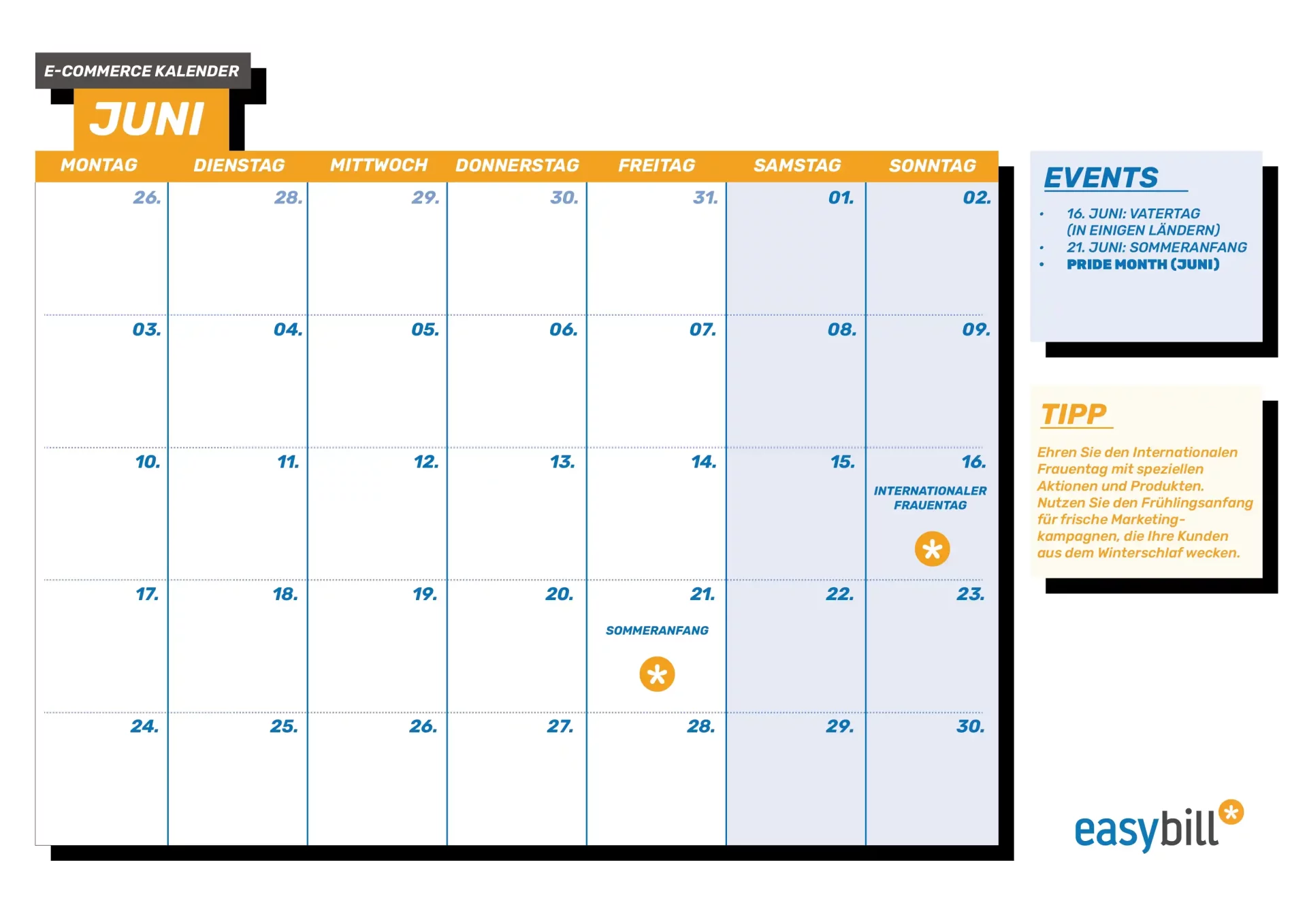 Mai-E-Commerce Kalender, mit besonderem Blick auf den Muttertag und das Erwachen der Natur.