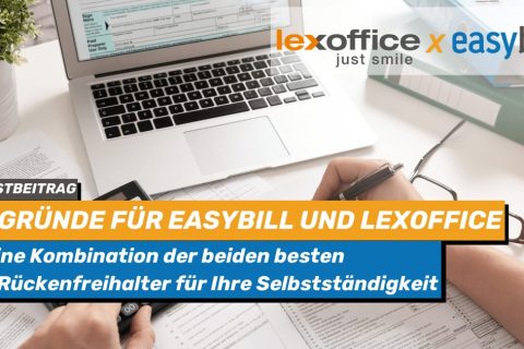 Headerbild für Gastbeitrag von Lexoffice für Top 10 Gründe Kombination von easybill und lexoffice