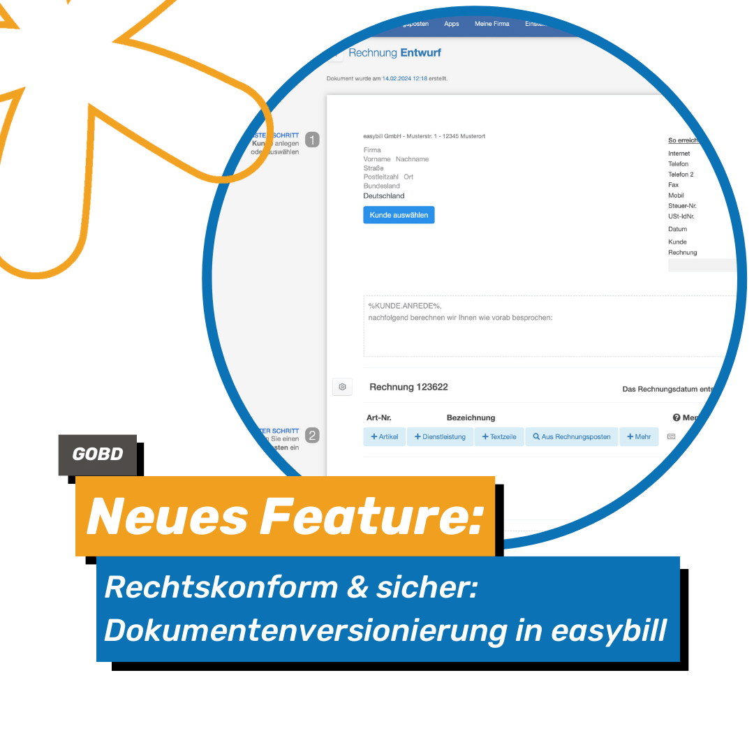 Screenshot aus easybill App mit Editor
