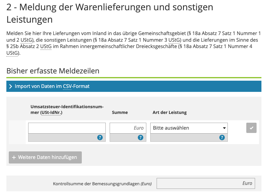 ZM Meldung Warenlieferung und sonstige Leistungen